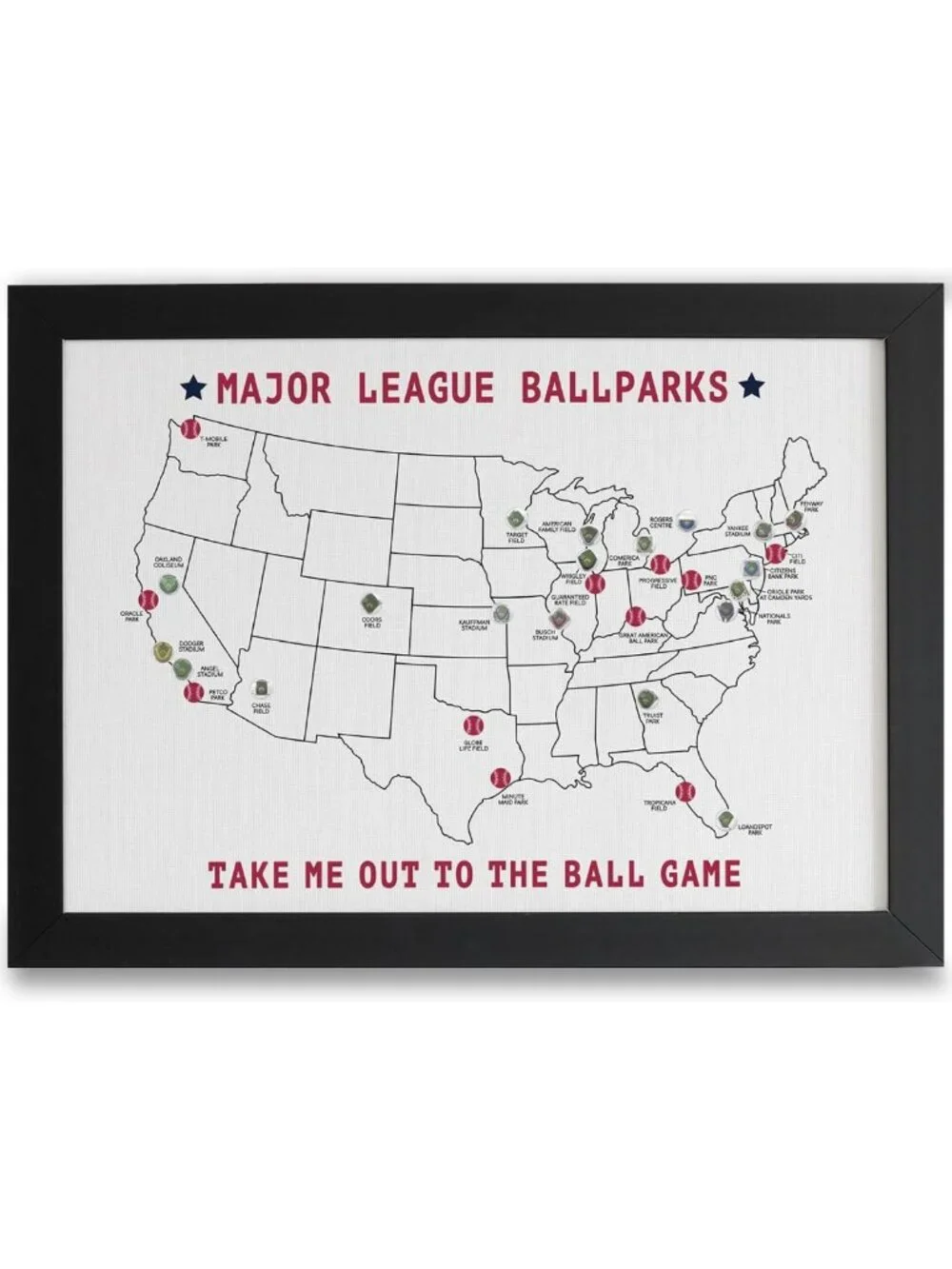 Baseball Stadium Map Tracker with 30 MLB Ballpark Stickers - Perfect for Fans!